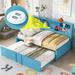 Twin Size Daybed w/Trundle & USB Ports, Metal Daybed with Storage Shelves, Twin Trundle Bed Frame with Side Bookshelf