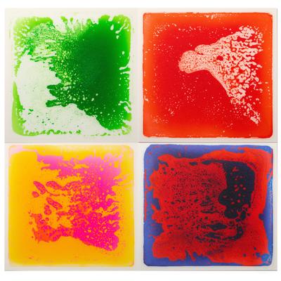 Sensory Liquid Gel Floor Square Tiles, 19.5 x 19.5 Inch Red Orange White Green Pink Purple Yellow Blue Kids Floor Mat, 4 Pack