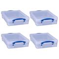 YhbSmt 4 Liter Plastic Stackable Storage Container w/ Snap Lid & Built-In Clip Lock Handles for Home & Office Organization Clear (4 Pack)