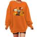 REORIAFEE Women s Thanksgiving Print Pullover Fall Clothes Sweatshirts Long Sleeve Round Neck Coffee Cup Tops Oversized Orange M