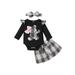 Thaisu Newborn Baby Girl Christmas Outfits Infant Bear Romper with Plaid Skirt Bowknot Headband Fall Outfit