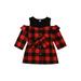 Sunisery Kid Girl Dress Long Sleeve Off Shoulder Plaid Fake-2-Piece High Waist Casual Party Dress Waist Belt