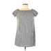 Emory Park Casual Dress - Shift Square Short sleeves: Gray Stripes Dresses - Women's Size Medium