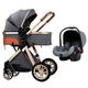 Lightweight Baby Stroller Carriage for Newborn, 3 in 1 Adjustable Baby Pram Stroller for Toddler, Infant Pushchairs with Stroller Rain Cover, Footmuff, Mat, Mosquito Net (Color : Gray A)