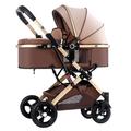 Lightweight Baby Pram Stroller for Newborn, Baby Stroller for Infant and Toddler, Baby Pushchair High Landscape Baby Carriage Two-Way Pram Trolley Ideal for 0-36 Months (Color : Brown)