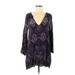 Sanctuary Casual Dress - Shift Plunge 3/4 sleeves: Purple Paisley Dresses - Women's Size Medium - Print Wash