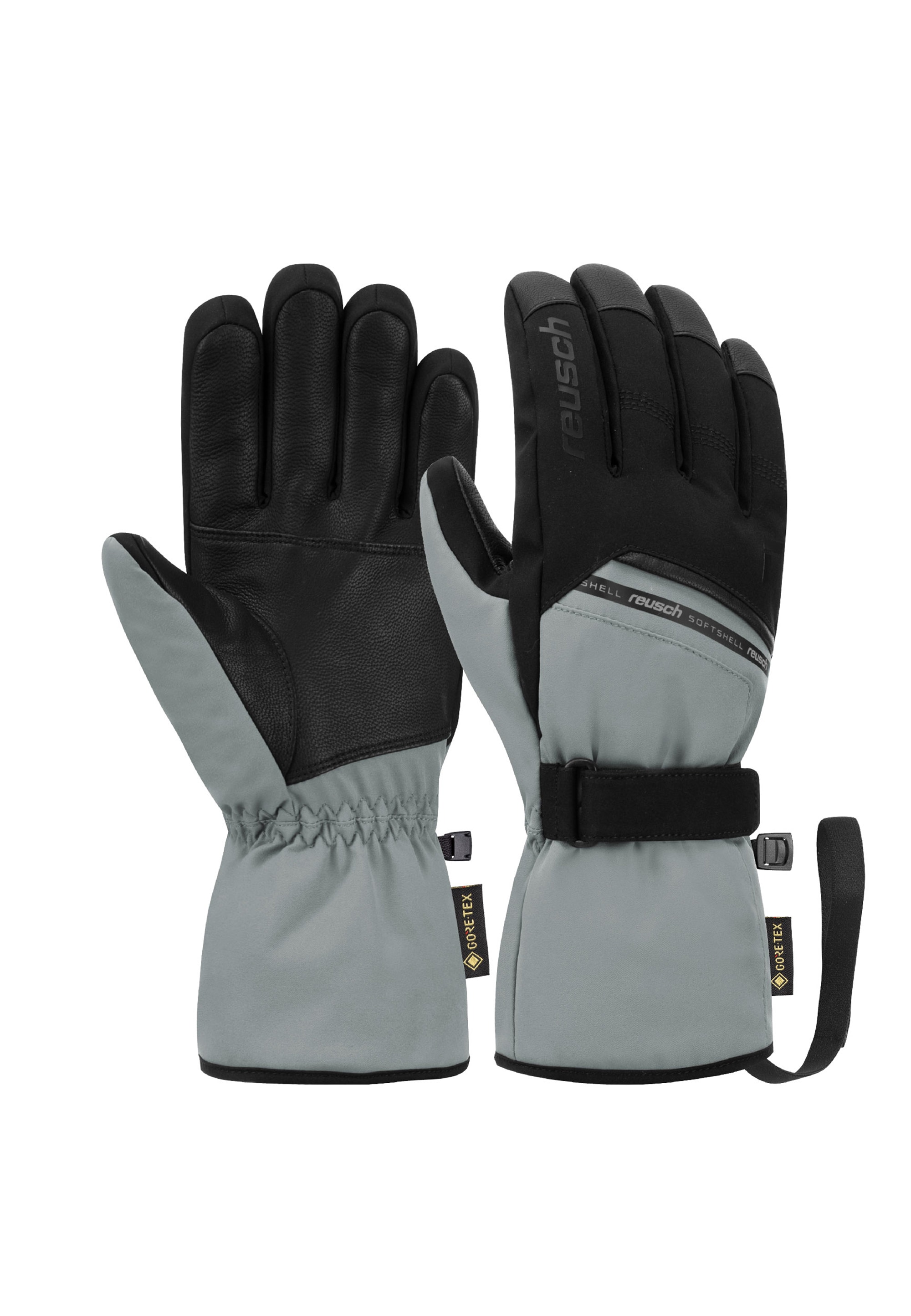 Skihandschuhe REUSCH "Morris GORE-TEX", Damen, Gr. 10, grau (grau, schwarz), 80% Polyester, 15% Ziegenleder, 5% Polyurethan, mehrfarbig, Handschuhe, in atmungsaktiver Qualität Image