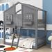 Harper Orchard Vibbert Twin Over Twin Wooden Bunk Bed w/ Shelves in Gray | 87 H x 42 W x 82 D in | Wayfair 574CC51A5F2746F2B9827EFED0027758
