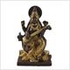 Saraswati auf Podest - Göttin der Weisheit Messing Kupfer 18,7cm