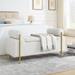 Linen Upholstered Storage Bench with Cylindrical Arms and Iron Legs for Living Room Bedroom