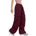 RYRJJ Parachute Pants for Women Baggy Cargo Pants Multi-Pocket Elastic Low Rise Y2K Pants Teen Girls Wide Leg Jogger Trousers Streetwear Wine S