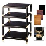 VTI Manufacturing BL404GB 4 Gold Capspike Black Poles 4 Black Shelves AV Stand