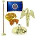 3Ft X 5Ft Flag Flagpole Base & Tassel | Indoor Flag With Fringe & Pole Kit | Aluminum Brass Finish Flagpole Shiny | 8 Ft Oak Pole | Metal Eagle