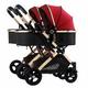 Double Baby Pram Stroller for Infant and Toddler, Twins Baby Stroller for Newborn Can Sit Lie Detachable Baby Carriage Pushchair Trolley Portable Strollers with Mosquito Net (Color : Red)