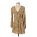 Billabong Casual Dress - Mini V Neck Long sleeves: Tan Dresses - Women's Size Small