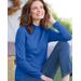 Appleseeds Women's Essential Cotton Long-Sleeve Solid Mockneck - Blue - PM - Petite