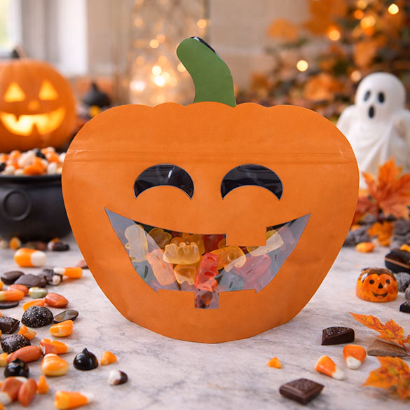 Jack-o-Lantern Shaped Pouch 7 3/4" x 3" x 7 1/2" 25