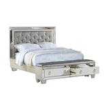 Reva California King Bed, Storage Bench, Upholstered Silver Faux Leather