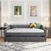 Upholstered Full Daybed with Two Storage Drawers, Full Size Tufted Sofa Bed Daybed with Nailhead Trim and Wood Slat Support,Grey