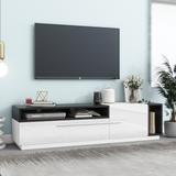 Two-tone Design TV Stand with Silver Handles, UV High-Gloss Media Console, Chic style TV Cabinet with Spacious Storage Space