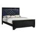 Vini Queen Bed, LED Headboard, Midnight Blue Faux Leather Upholstery, Black