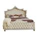 Lino California King Bed, Ivory Tufted Velvet Upholstery, French Carved