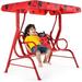 Outdoor Porch Swing Lounge Chair W/Canopy & Safety Belt All Weather Resistant Waterproof Hanging Swing Bench For Garden Poolside Balcony(Red )