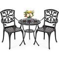 3 piece bistro table set cast aluminum outdoor furniture weather resistant patio table and chairs with umbrella hole for yard balcony porch black with gold-painted edge