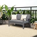 Superjoe Outdoor Aluminum Patio Loveseat Sofa Furniture Metal All-Weather Modern Patio Sofa Loveseat with Wood Accent Armrest and Angled Backrest Grey