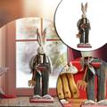 TUTUnaumb American Rural Retro Style Wooden Used Rabbit Ornaments Courtyard Decoration-Multicolor