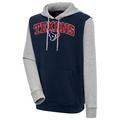 Men's Antigua Navy/Heather Gray Houston Texans Victory Colorblock Pullover Hoodie