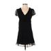 Free People Cocktail Dress - A-Line Plunge Short sleeves: Black Solid Dresses - Women's Size 0