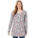 Plus Size Women's Perfect Printed Long-Sleeve Henley Tee by Woman Within in Heather Grey Red Pretty Floral (Size 2X) Polo Shirt