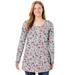 Plus Size Women's Perfect Printed Long-Sleeve Henley Tee by Woman Within in Heather Grey Red Pretty Floral (Size L) Polo Shirt