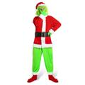 SINSEN 6PCS Grinch Costume Adult Christmas Santa Outfit Suit with Grinch Mask Gloves Hat Green Monster Funny Cosplay Fancy Dress for Men Women (Adult, 3X-Large)