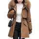 SHINROAD Comfortable Women Jacket Women Coat Hooded Winter Jacket with Faux Fur Collar Warm Fashionable Zipper Closure Coat Solid Color Cotton Jacket for Women Coffee XL