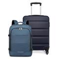 Kono Luggage Sets of 2 Piece, Carry On Cabin Suitcase 55x38x20cm with Easyjet Cabin Backpack 45x36x20cm (Navy)