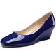 NobleOnly Womens Mid Wedge Heel Square Toe Slip-on Patent Leather Pumps Court Shoe Casual Office Dress Basic Classic Shoes 5 CM Heels Navy Blue 6.5 UK