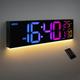 HAITANG 8 Colors Digital Wall Clock, 16.2" Large Digital Clock with Temperature, Date, Auto DST, Night Light, Auto Brightness Dimmer, 24/12-hour Wall Clock for Living Room Office Gym Decor