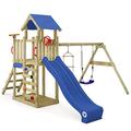 Wickey Play Tower Climbing Frame MultiFlyer Light, Swing & Blue Slide, Outdoor Children's Climbing Tower with Sandpit, Ladder & Play Accessories for the Garden