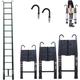 6.2M Telescopic Folding Ladder Black Aluminium Telescopic Ladder 104cm to 6.2m 15 Rungs Multi-Purpose Extendable Ladder with Non-Slip Feet & Detachable Hooks Extension Ladder for Home, Attic, Garden