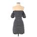 Zara Casual Dress - Mini Off The Shoulder Short sleeves: Black Stripes Dresses - Women's Size Small