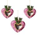 3 Stück rosa burgunderrote Herzen 16,5 cm – Weihnachtsbaum hängende Dekorationen Festliche dekorative Ornamente Märchen Thema Weihnachtsbaum Anhänger