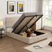 Platform Bed with Underneath Storage & Tufted Headboard, Linen Upholstered Platform Bed with Gas Lift Up Storage, Metal Bedframe