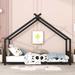 Twin Size Metal Kids House Bed with Roof Metal Platform Bed, Comfort and Leisure Floor Bed for Kids, Teens, Boys or Girls