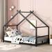 Twin Size Metal Kids House Bed with Roof Metal Platform Bed, Comfort and Leisure Floor Bed for Kids, Teens, Boys or Girls