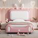 Twin size Upholstered Rabbit-Shape Princess Bed ,Twin Size Platform Bed with Headboard and Solid Wood Slats Support