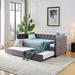 Grey Twin Size Upholstered Daybed with Trundle and Button-Tufted