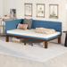 Upholstered Daybed with Linen Backrest & Unique Armrests, Mid-Century Modern Solid Wood Sofa Platform Bed Frame for Kids Teens