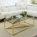 Modern Rectangular Coffee Accent Table with Clear Tempered Glass Top and Stainless Steel Frame for Living Room Bedroom